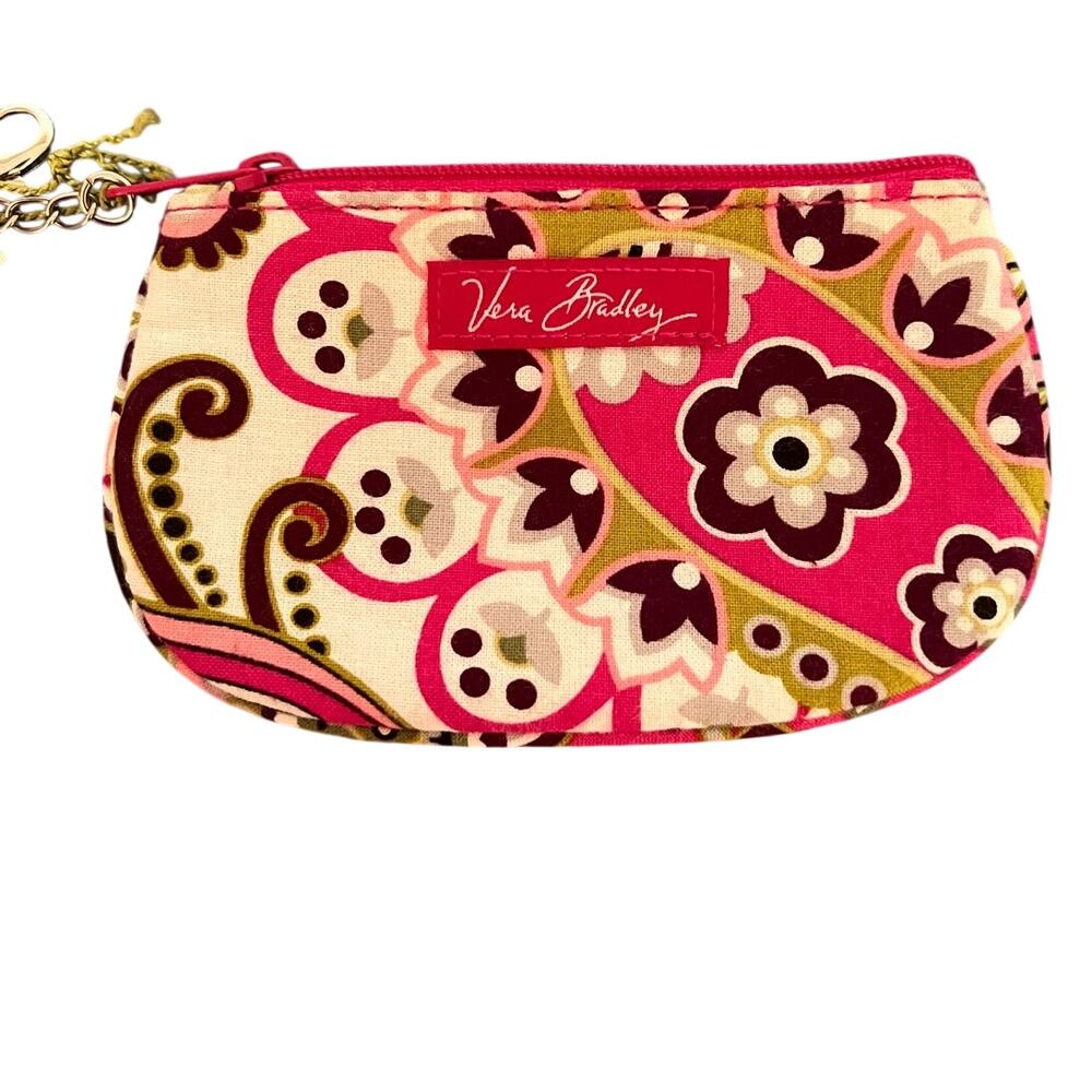 Vera Bradley Pink, Clip Zip ID "Very Berry Paisley" Change Purse with Clasp NWT